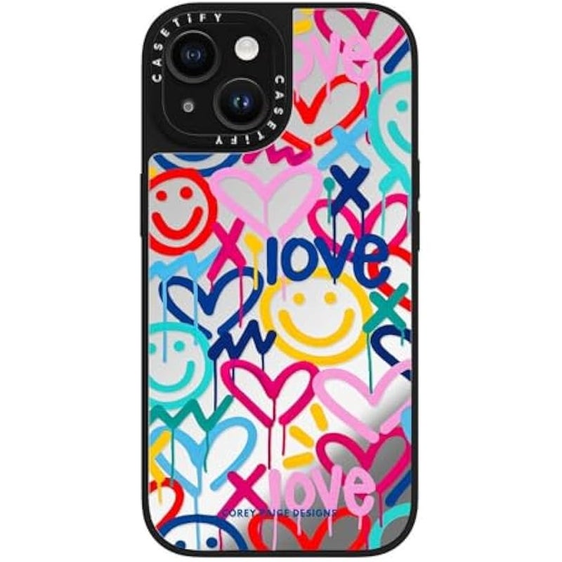 Casetify Mirror iPhone 15 Case 【Reflective / 4.9ft Drop Protection/Compatible with Magsafe】 - Drippy Hearts & Happiness by Corey Paige Designs - Silver on Black - Image 5
