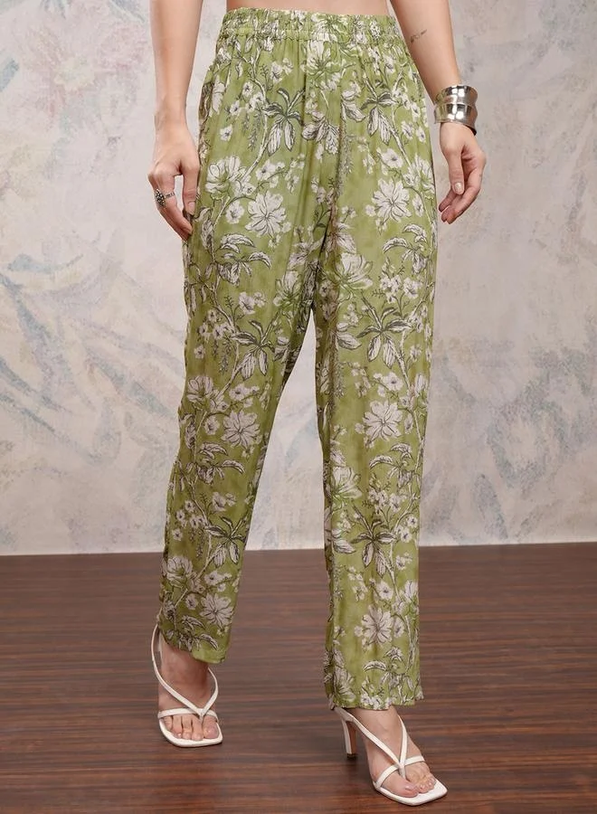 Vishudh Vishudh All-Over Printed Tie-Up Neck Longline Top with Palazzo Co-Ords