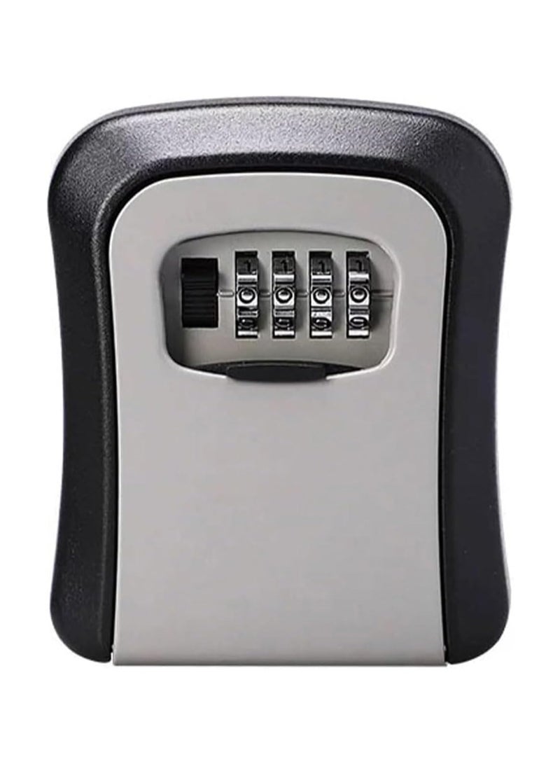 عام للاستخدام الداخلي والخارجي (أسودفضي) صندوق قفل مكون من 4 أرقام، خزنة مفاتيح مع قفل قابل للإزالة، صندوق قفل تخزين مفاتيح مقاوم للعوامل الجوية، سعة 5 مفاتيح - Image 1