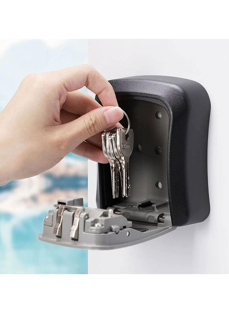 عام للاستخدام الداخلي والخارجي (أسودفضي) صندوق قفل مكون من 4 أرقام، خزنة مفاتيح مع قفل قابل للإزالة، صندوق قفل تخزين مفاتيح مقاوم للعوامل الجوية، سعة 5 مفاتيح - Image 2
