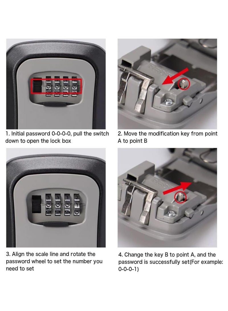 عام للاستخدام الداخلي والخارجي (أسودفضي) صندوق قفل مكون من 4 أرقام، خزنة مفاتيح مع قفل قابل للإزالة، صندوق قفل تخزين مفاتيح مقاوم للعوامل الجوية، سعة 5 مفاتيح - Image 4