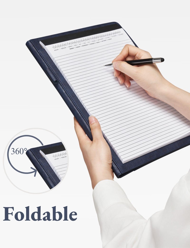 Mymazn Padfolio Portfolio Folder, Faux Leather Interview Resume Folder with Document Organizer & Business Card Holder, Letter-Sized Notepad Legal Pad Holder for Men Women (Navy Blue) - Image 4