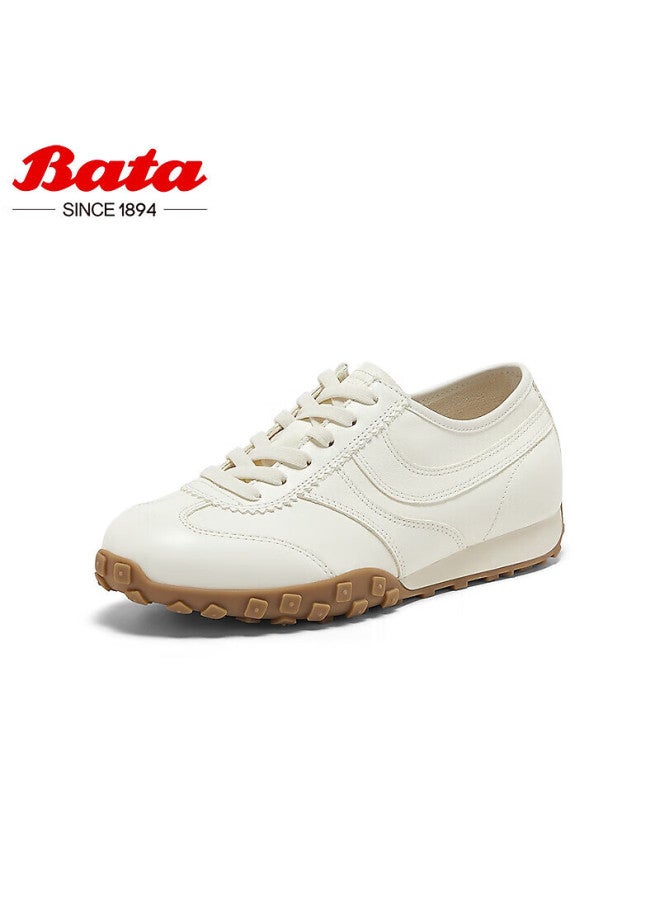Bata Caramel Training Shoes, Forrest Gump Shoes For Women, Spring Cowhide Thick-soled Casual Sneakers Vrv27am5, Beige, Size 35 - Image 1