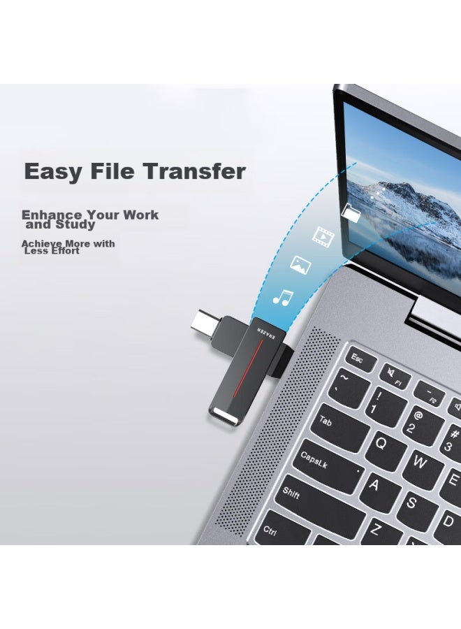 Lenovo Lenovo Yinengzhe 32Gb Type-C Usb3.2 Flash Drive F502 Max, Gunmetal Color, 150Mb/S, Dual-Use For Phone And Computer, 360° Rotation, Dual Interface Thumb Drive - Image 4