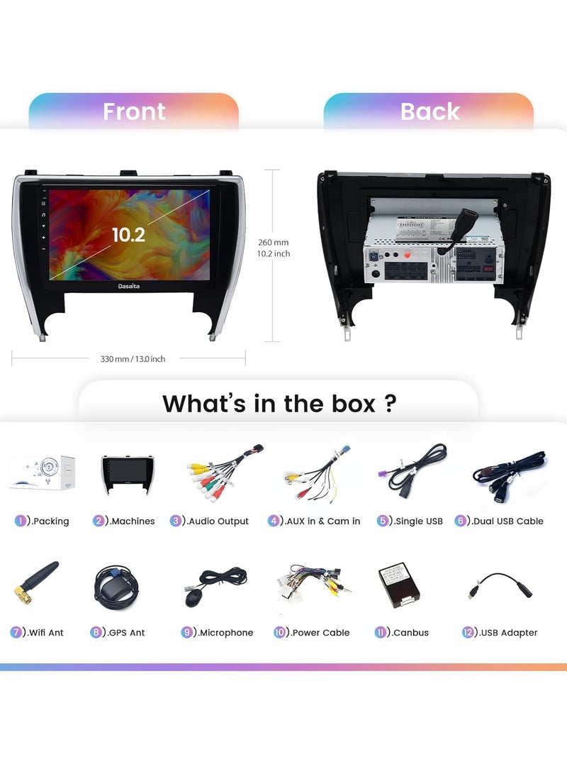 راديو سيارة أندرويد 10.2 بوصة لسيارة تويوتا كامري 2015 2016 2017 مع كار بلاي لاسلكي وأندرويد أوتو | نظام ملاحة جي بي إس | راديو وسائط متعددة بشاشة تعمل باللمس | 4G+64G أندرويد 11 - Image 5