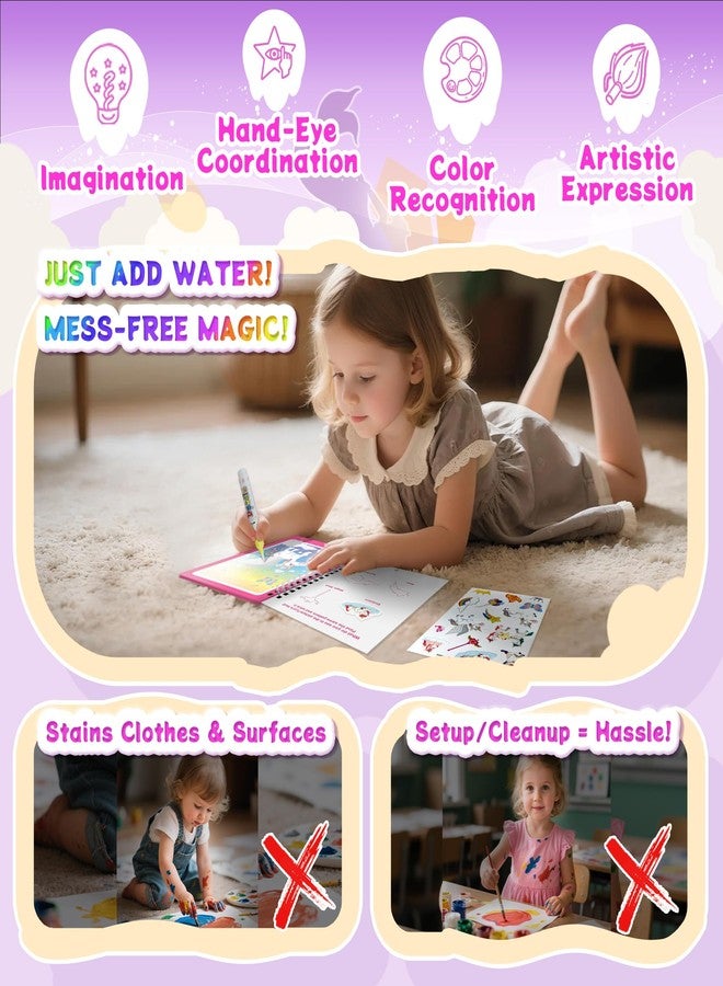 Flamax 6 Sets in 1, Reusable Magic Water Painting Book for Toddlers with 110+ Stickers & NO-Mess Pen, Magic Drawing Activities Coloring Books for Toddler, Water Painting Book for Toddlers - Image 2