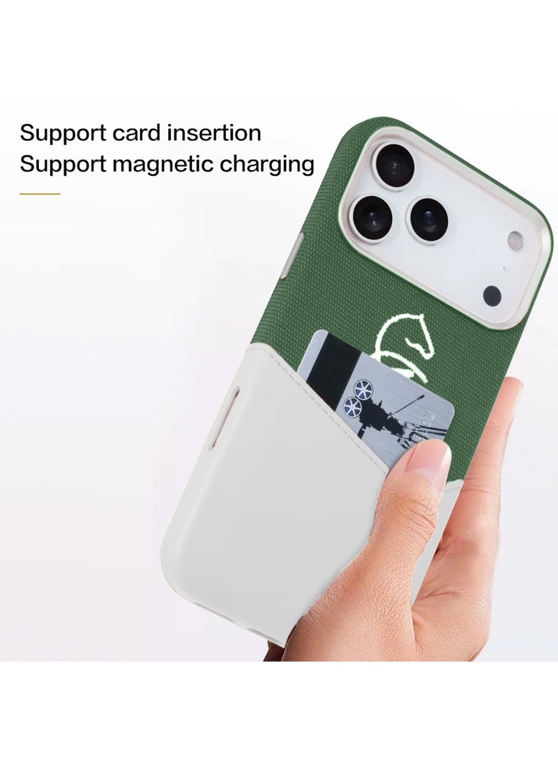 دبليو تيك غطاء هاتف آيفون 17 برو 5G 2025 من أبل فاخر مع ماجسيف إدراج بطاقات من الجلد بطبقتين ومغناطيسي (MCMPMN) - أبيض/أخضر - Image 4