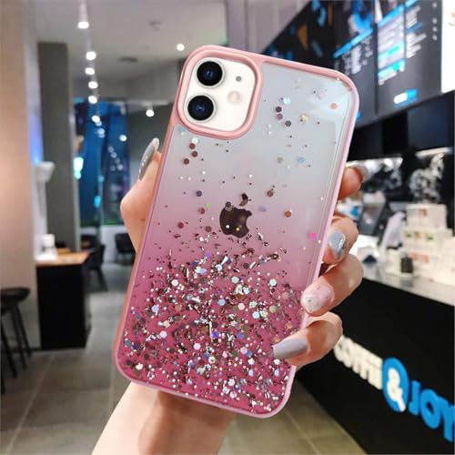 VONZEE® Case Compatible with iPhone 12 (6.1 inch), Non Moving Glitter Cover for Girls & Women Soft TPU Shockproof Anti Scratch Drop Protection Cover (Pink) - Image 5