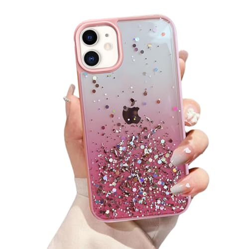 VONZEE® Case Compatible with iPhone 12 (6.1 inch), Non Moving Glitter Cover for Girls & Women Soft TPU Shockproof Anti Scratch Drop Protection Cover (Pink) - Image 1