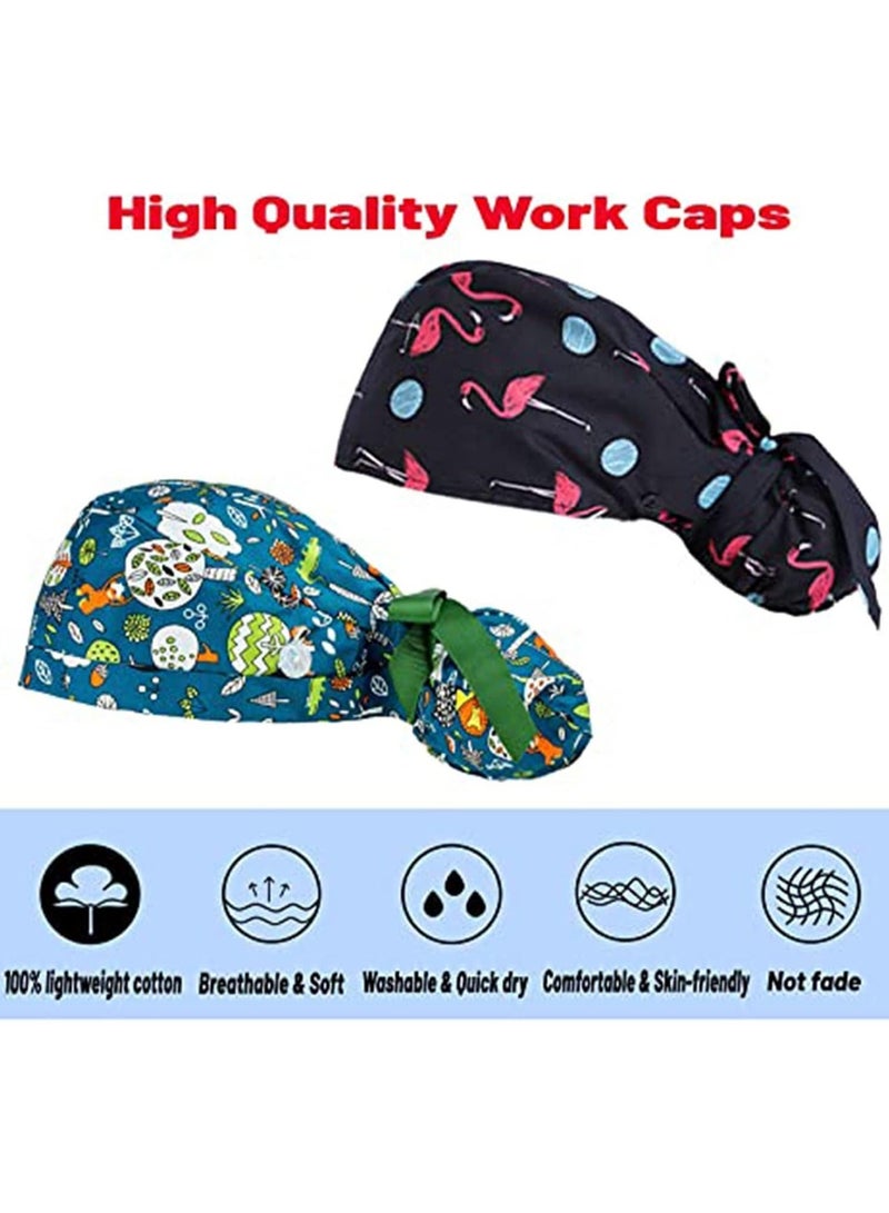 2 Pack Working Cap with Buttons and Sweatband Adjustable, Cotton Working Hats with Adjustable Ponytail Pack, Head Covers Shower Caps, Sweatband Ribbon Tie Back Hats for Long Hair Women - Image 4