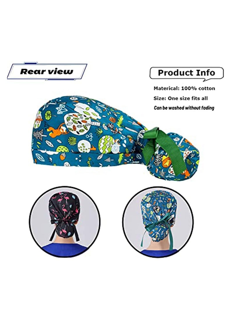 2 Pack Working Cap with Buttons and Sweatband Adjustable, Cotton Working Hats with Adjustable Ponytail Pack, Head Covers Shower Caps, Sweatband Ribbon Tie Back Hats for Long Hair Women - Image 2