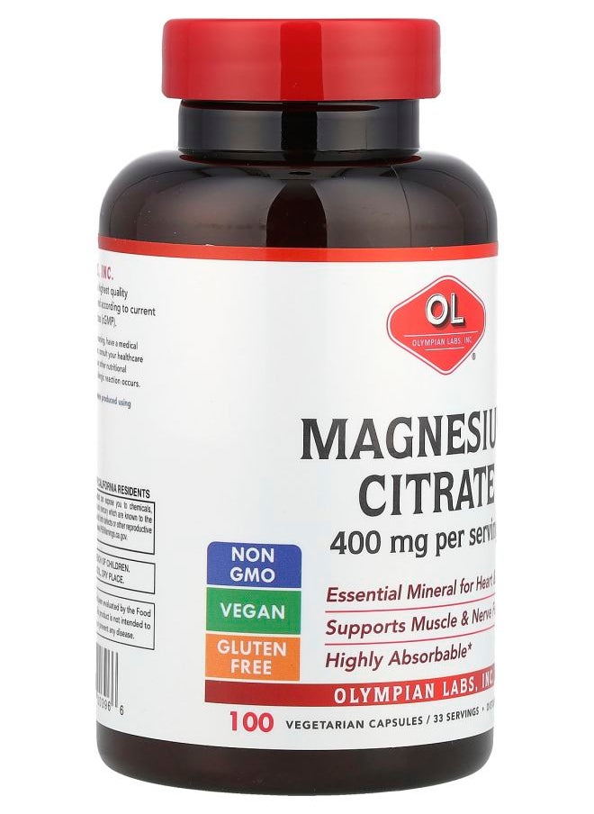 Olympian Labs Magnesium Citrate 400 mg 100 Vegetarian Capsules (133 mg per Capsule)  - Image 2