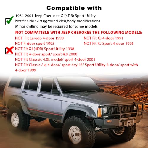 GPLUS أقواس فندر متوافقة مع جيب شيروكي XJ(4DR) رياضية متعددة الاستخدامات 1984-2001 (لا تناسب الطرازات ذات الجوانب الجانبية (مجموعات الأرض) والتعديلات الهيكلية) ملحقات غطاء العجلات الملمس 6 قطع - Image 2