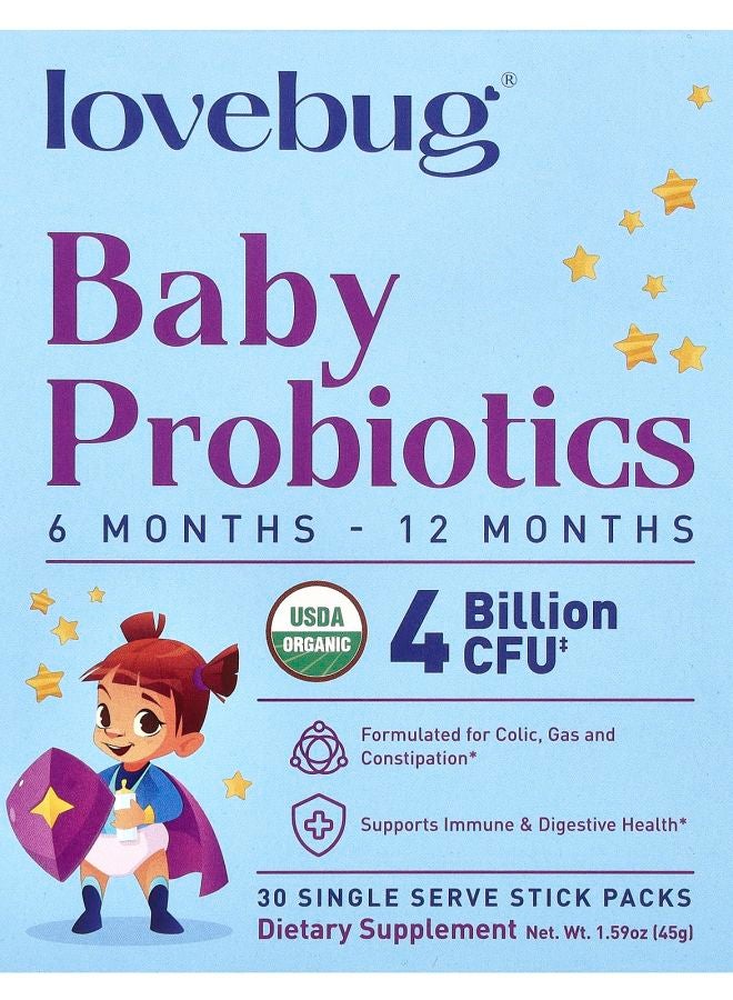 LoveBug Probiotics Baby Probiotics 612 Months 4 Billion CFU 30 Single Serve Stick Packs
