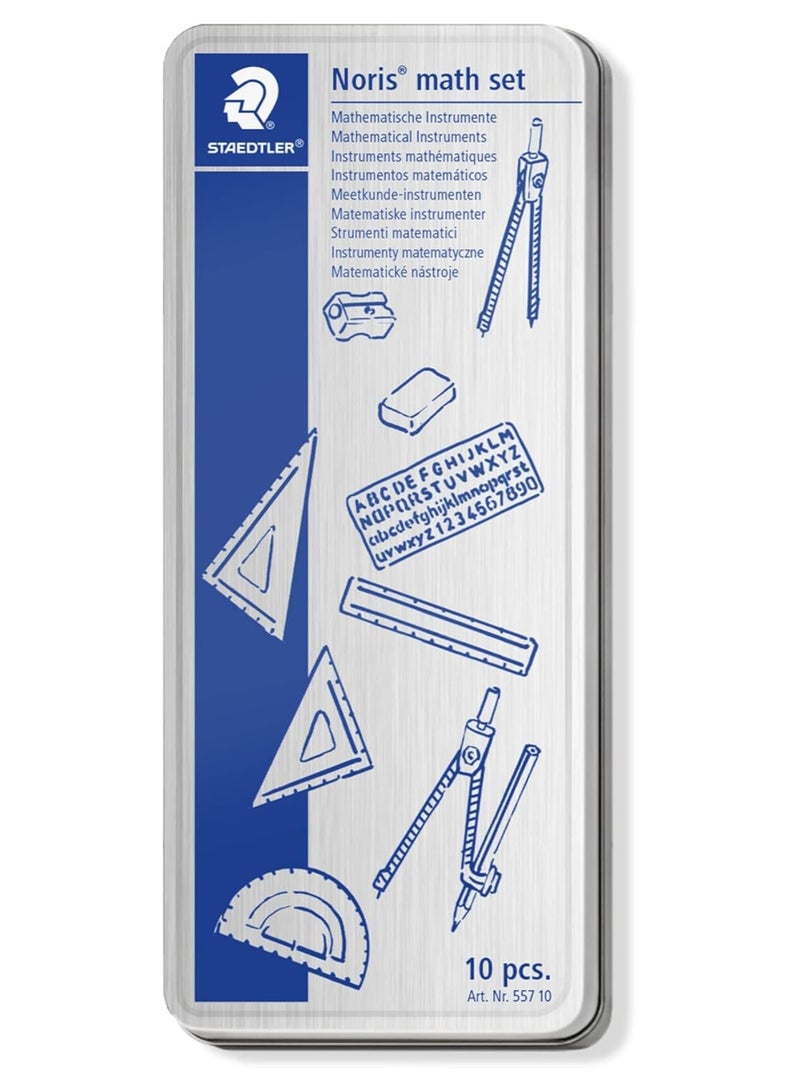 STAEDTLER مجموعة رياضيات STAEDTLER Noris Club 557 10 مع علبة تخزين (10 قطع تشمل البوصلة، المسطرة، المنقلة ومثلثات الزاوية) - Image 2