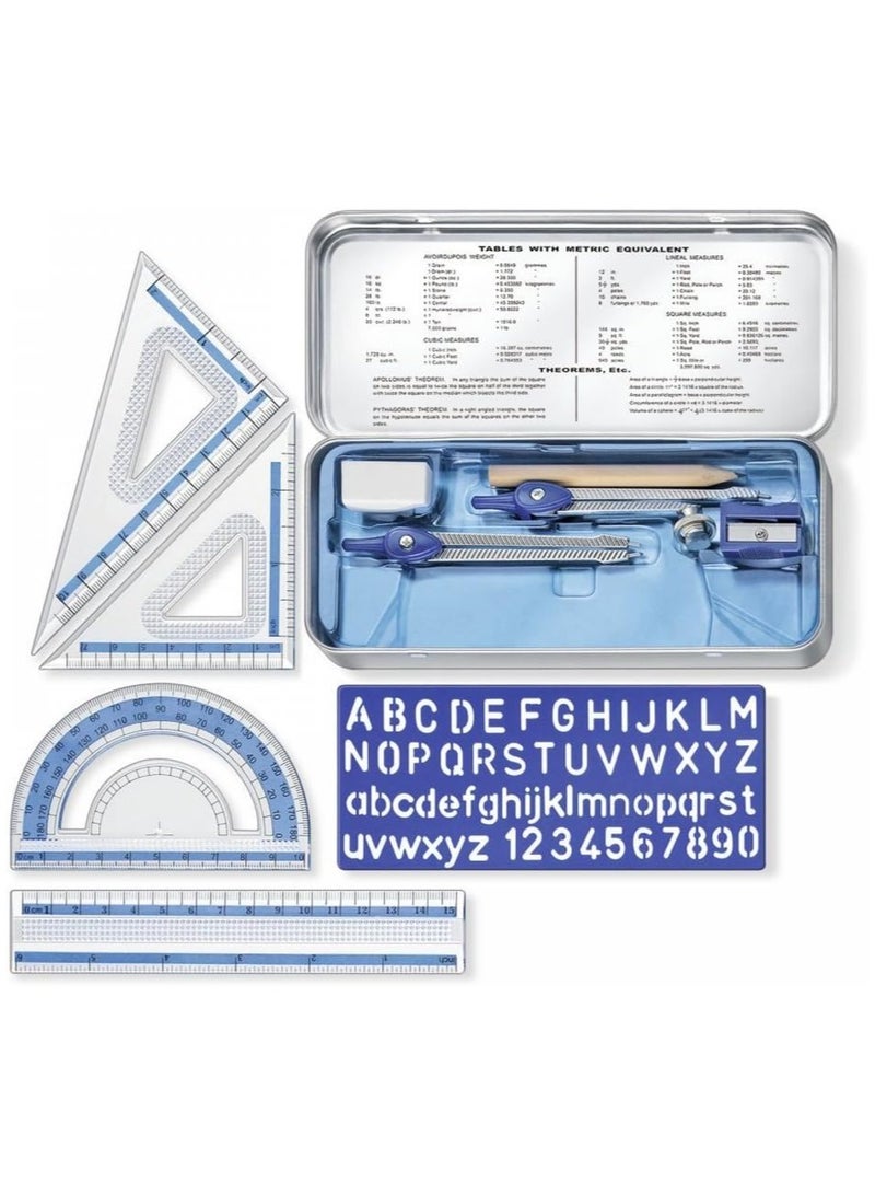 STAEDTLER مجموعة رياضيات STAEDTLER Noris Club 557 10 مع علبة تخزين (10 قطع تشمل البوصلة، المسطرة، المنقلة ومثلثات الزاوية) - Image 3