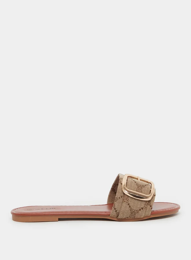 Styli Styli Printed Buckle Detail Flat Sandals