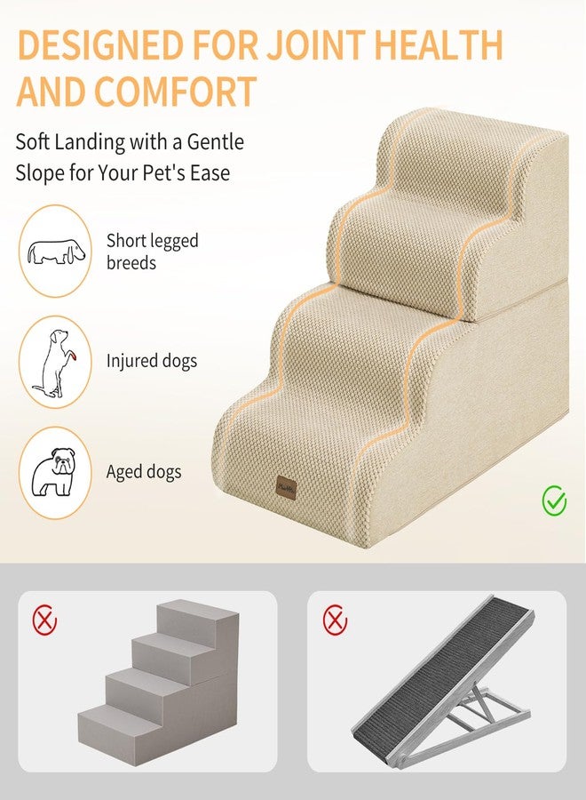 MADE 4 PETS Made4Pets Dog Stairs Ramp for Bed 19.7" H, 4-Step Dog Steps for High Bed Couch Sofa Climbing, 35D Foam Pet Steps for Small Dogs and Cats, Non-Slip Bottom Pet Stairs, Beige - Image 4