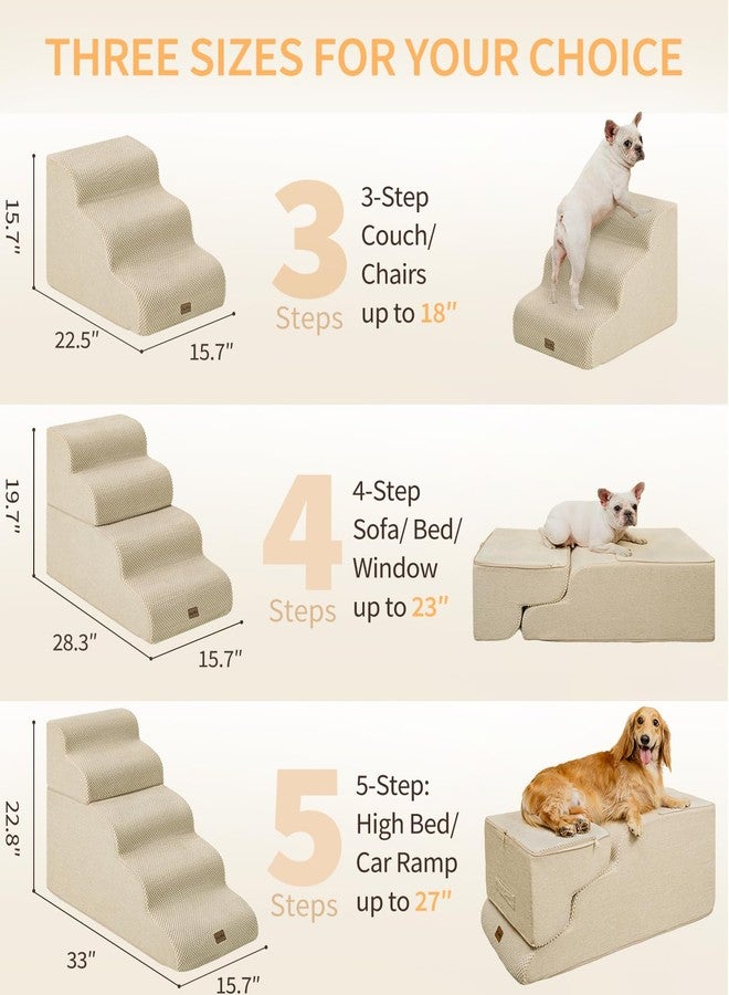 MADE 4 PETS Made4Pets Dog Stairs Ramp for Bed 19.7" H, 4-Step Dog Steps for High Bed Couch Sofa Climbing, 35D Foam Pet Steps for Small Dogs and Cats, Non-Slip Bottom Pet Stairs, Beige - Image 2