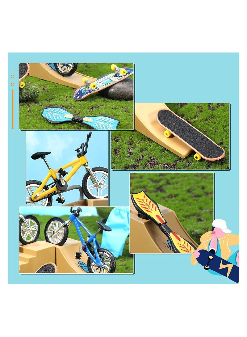 SYOSI Finger Skateboard Ramp Set, 17Pcs Skate Park Kit Ramp Parts Set Mini Finger Toys Set Finger Bike Skate Park Kit with Replacement Wheels Tools for Kids Party Favor Mini Vitality Board (Classic Color) - Image 2