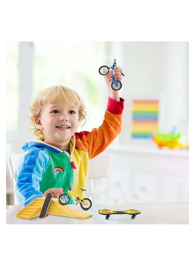 SYOSI Finger Skateboard Ramp Set, 17Pcs Skate Park Kit Ramp Parts Set Mini Finger Toys Set Finger Bike Skate Park Kit with Replacement Wheels Tools for Kids Party Favor Mini Vitality Board (Classic Color) - Image 5