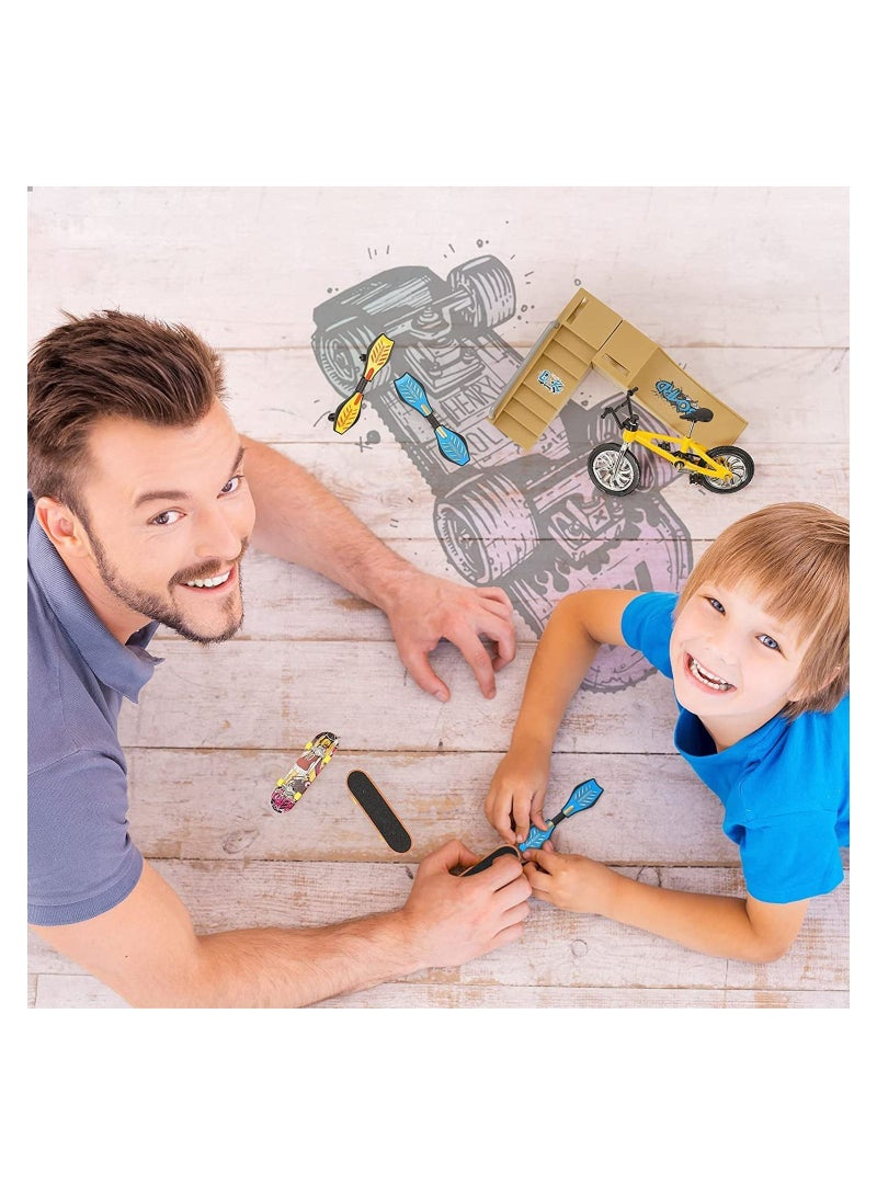 SYOSI Finger Skateboard Ramp Set, 17Pcs Skate Park Kit Ramp Parts Set Mini Finger Toys Set Finger Bike Skate Park Kit with Replacement Wheels Tools for Kids Party Favor Mini Vitality Board (Classic Color) - Image 4