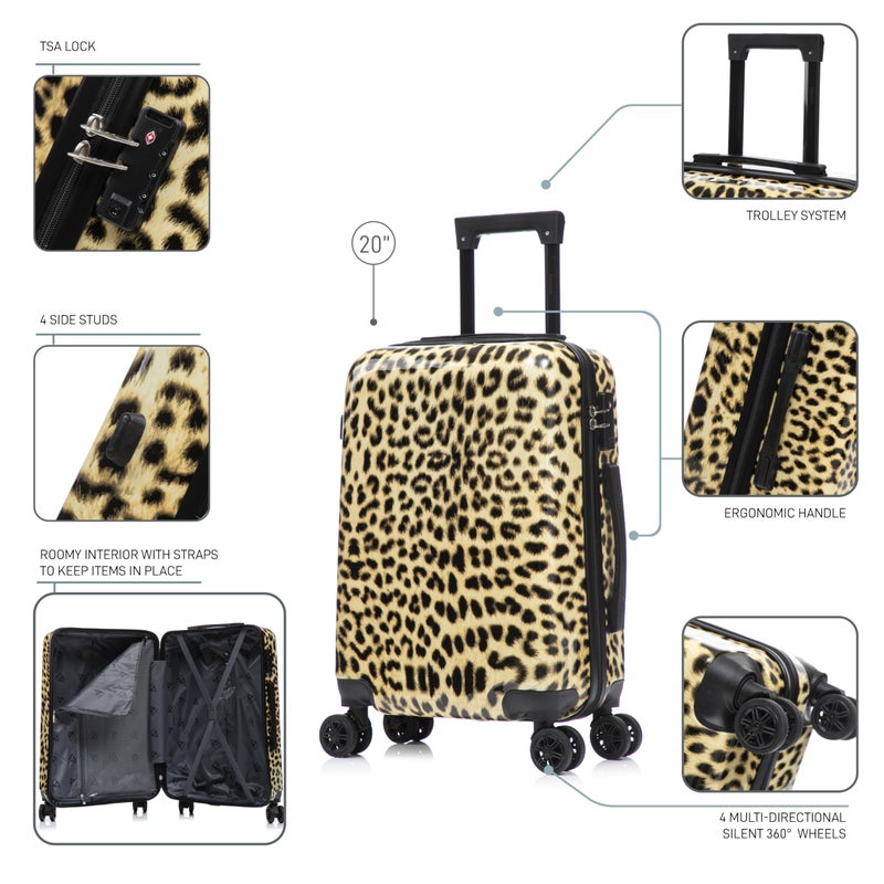 InUSA Cheetah Print Luggage with Spinner Wheels | Durable Lightweight Hardside Suitcase | Travel Bag with Handle and Trolley | 20-Inch Carry On Small Luggage - Image 4