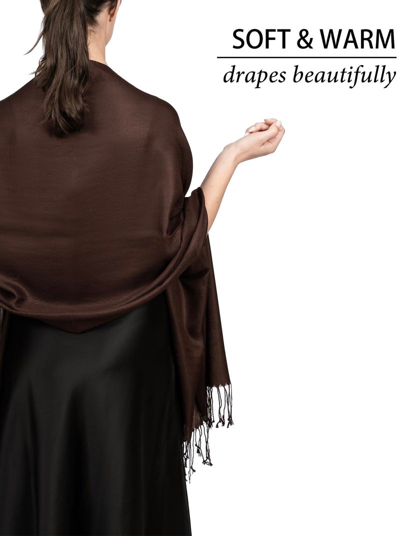 Achillea Soft Silky Pashmina Scarf for Women – Shawl Wrap for Evening Dresses, Bridesmaids, Weddings & Everyday Wear (Chocolate Brown) - Image 4