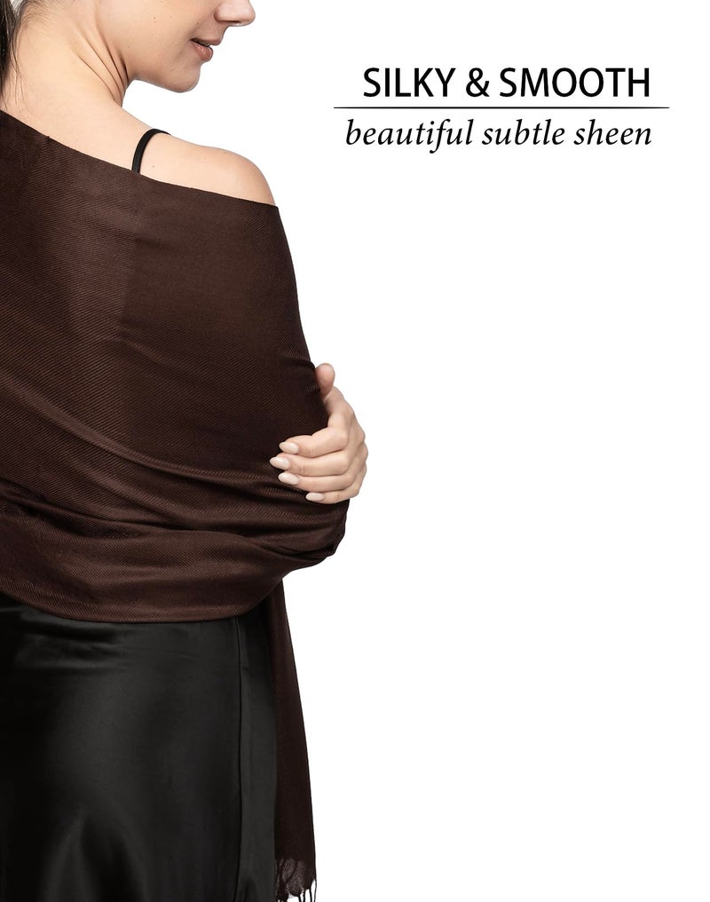 Achillea Soft Silky Pashmina Scarf for Women – Shawl Wrap for Evening Dresses, Bridesmaids, Weddings & Everyday Wear (Chocolate Brown) - Image 3