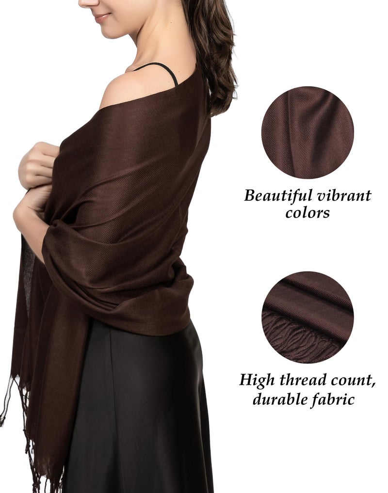 Achillea Soft Silky Pashmina Scarf for Women – Shawl Wrap for Evening Dresses, Bridesmaids, Weddings & Everyday Wear (Chocolate Brown) - Image 5