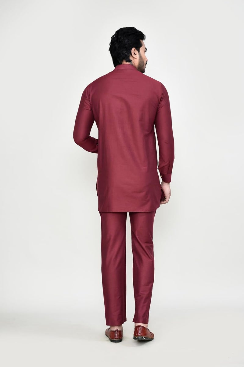Polyfab Hathkargha Men’s Solid Pattern Kurta Pajama Set - Full Sleeve Traditional Ethnic Wear with Mandarin Collar - Image 2