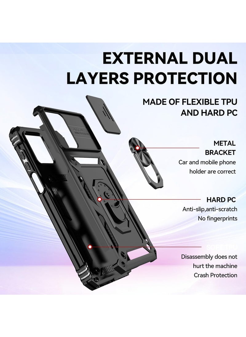 VKL for Samsung Galaxy A 55 5G Case - Shockproof Cases - Anti-Fall Drop Protection - Built-in Slide Anti-Scratch Camera Lens Cover - Integrated 360 Degree Rotating Ring Kickstand (Black)  - Image 5