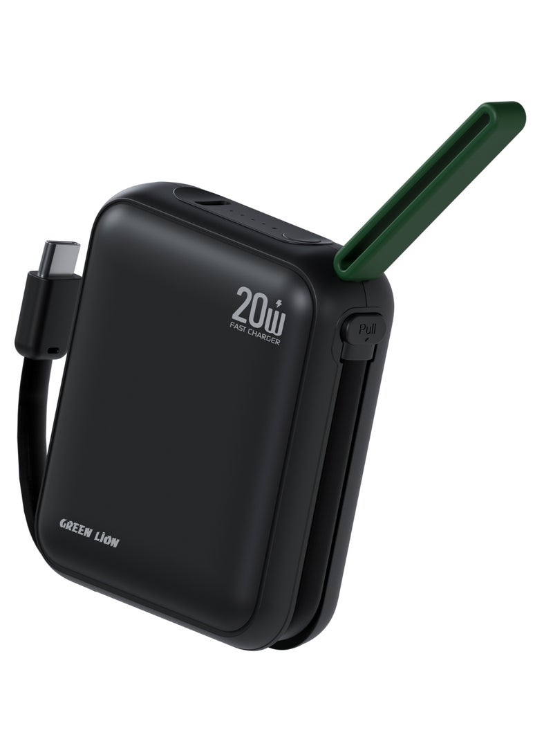 GREEN LION 10000mAh SOHO PD 20W Power Bank, Portable Pocket Size PowerBank with Detachable Type-C Cable, LED Battery Indicator, Easy Carry Lanyard, Flight Approved Power Bank with Safety Protection & Dual Device Charging - Black - Image 3