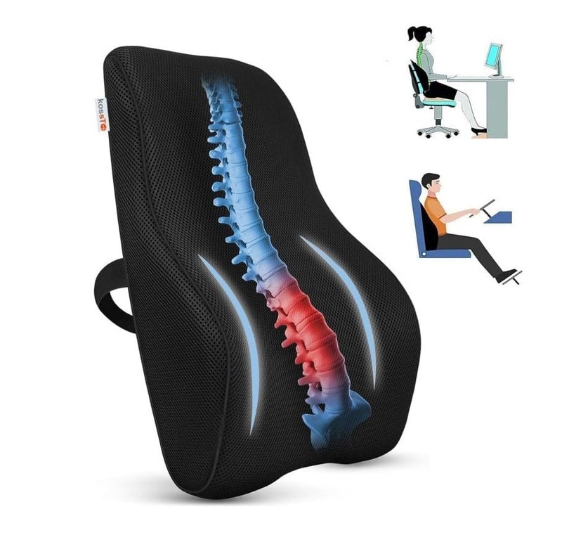 kossto Back Support for Office Chair – Orthopedic Lumbar Back Rest for Back Pain Relief – Car Seat Back Support Pillow – Ergonomic Back Pillow for Sitting at Work, Home, or Travel (Mesh Black) - Image 1