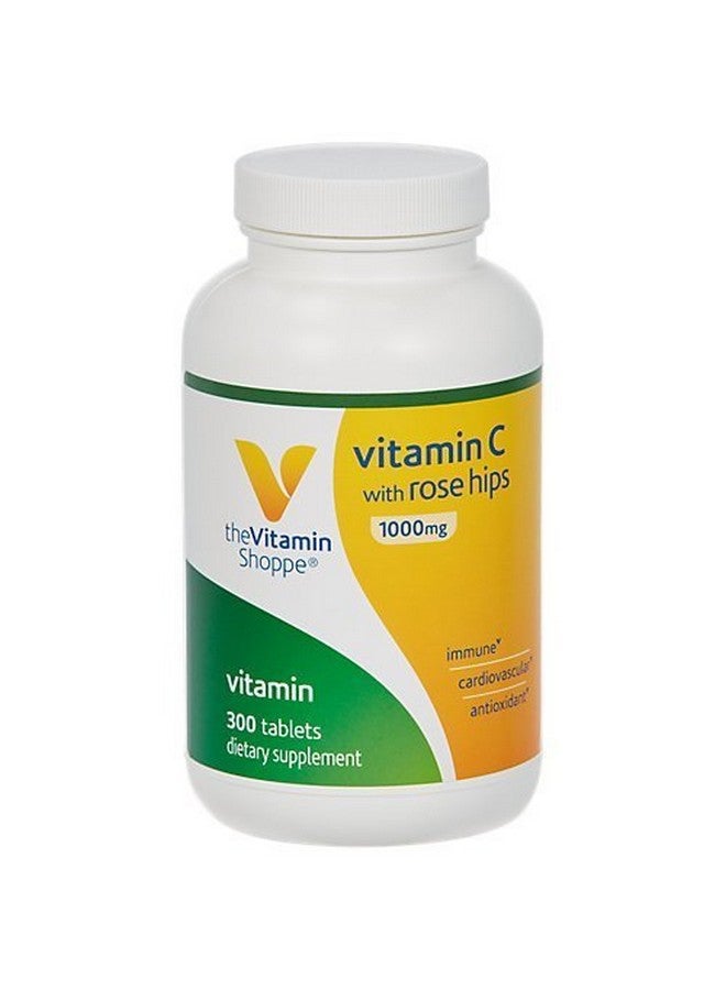 The Vitamin Shoppe Vitamin C 1,000MG with Rose HIPS, Antioxidant That Supports Immune and Cardiovascular Health, Rose HIPS Provide A Natural Source of Vitamin C (300 Tablets)