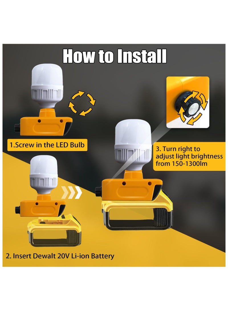 LED Work Light Cordless Handheld Work Light, 12W 1500lm Protable LED Flood Light, 6500K Cordless Flashlight for Job Site and Outdoors (Battery Not Included) - Image 3