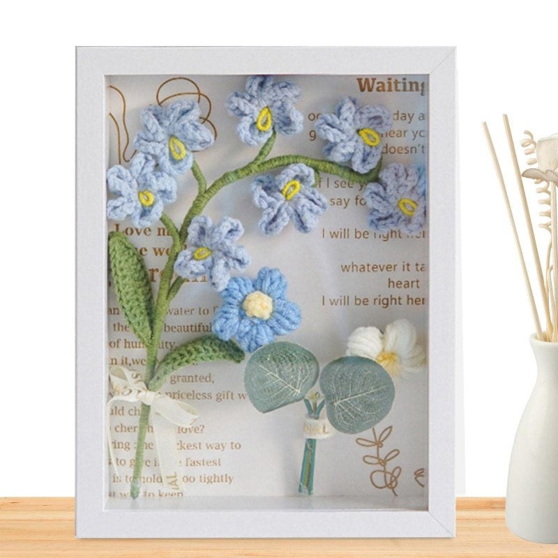 Handmade Knit Flowers Photo Frame 22x17x54cm White Cotton - Durable Lightweight Crochet Sunflower Bouquet - Easy Mount Wall Decor for Living Room Bedroom Office - Image 2