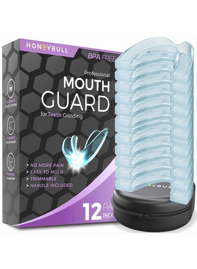 HONEYBULL Mouth Guard for Grinding Teeth [12 Pack - Thick] 1 Size for Heavy Grinding | Comfortable Custom Mouth Guard for Clenching Teeth at Night, Bruxism, Whitening Tray & Guard…  - Image 1