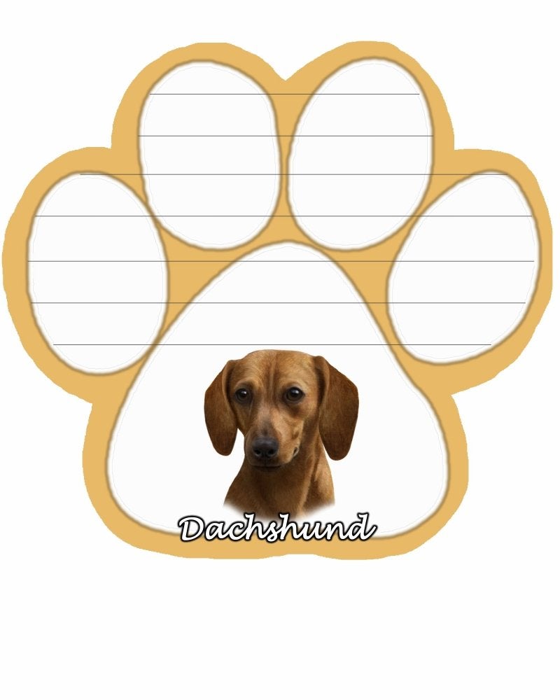 Dachshund, Red Notepad With Unique Die Cut Paw Shaped Sticky Notes 50 Sheets Measuring 5 by 4.7 Inches Convenient Functional Everyday Item Great Gift For Dachshund, Red Lovers and Owners