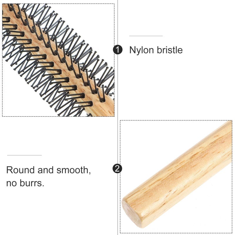 Mini Wooden Round Hair Brush For Curly Thick Hair Nylon Bristle Detangling Styling Comb - Image 5