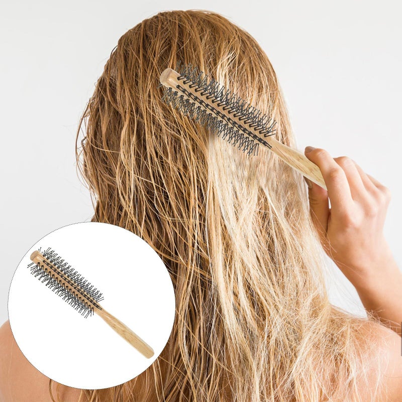 Mini Wooden Round Hair Brush For Curly Thick Hair Nylon Bristle Detangling Styling Comb - Image 4