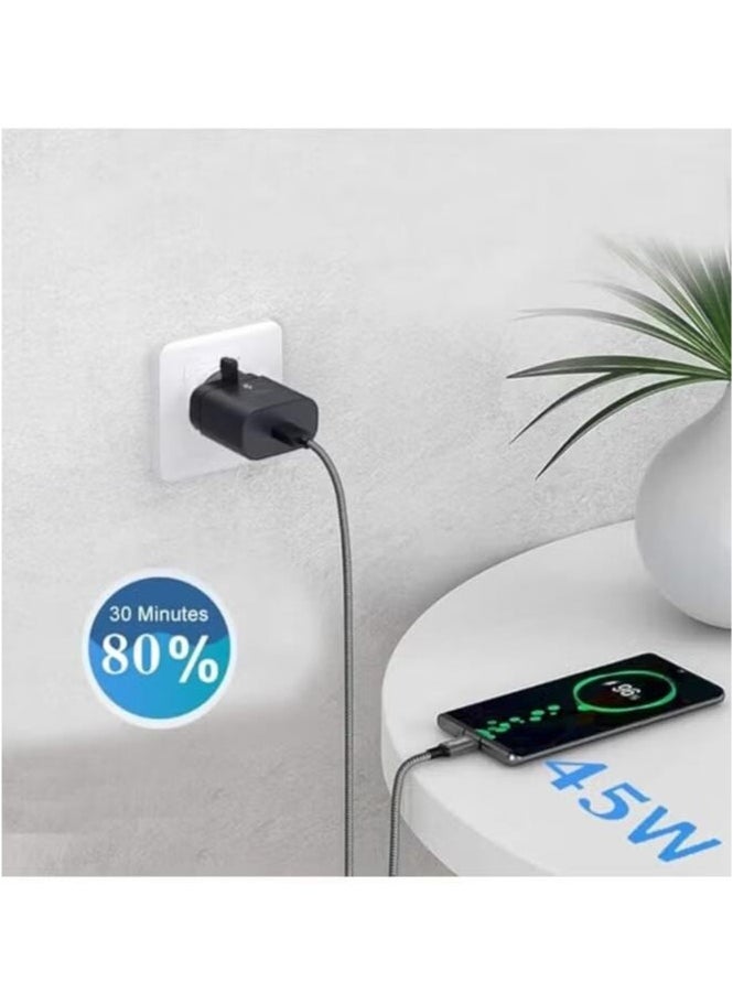 45W USB C Super Fast Charging Charger with 1 m Cable - Compatible with S24 S23 S22 S21 S20 Ultra, S24+ S23+ S22+ S21+, A53, A15, A 55, A54 - Type C Power Adapter