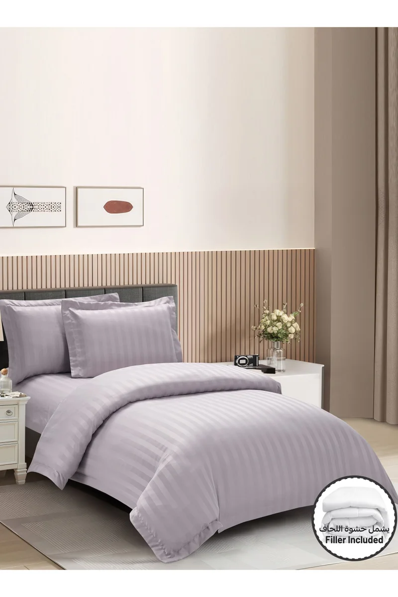 دوناتيلا Striped Comforter Set, Single Size (170x230 cm), 5-Piece Hotel Bedding with 350 GSM Filling – Comforter, Comforter Cover, Fitted Sheet, Pillowshams.