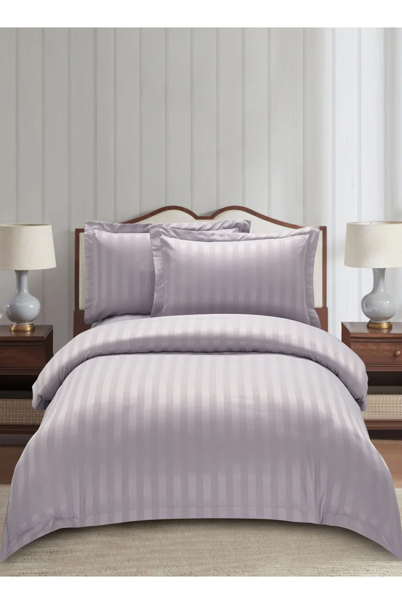 دوناتيلا Striped Comforter Set, Single Size (170x230 cm), 5-Piece Hotel Bedding with 350 GSM Filling – Comforter, Comforter Cover, Fitted Sheet, Pillowshams.