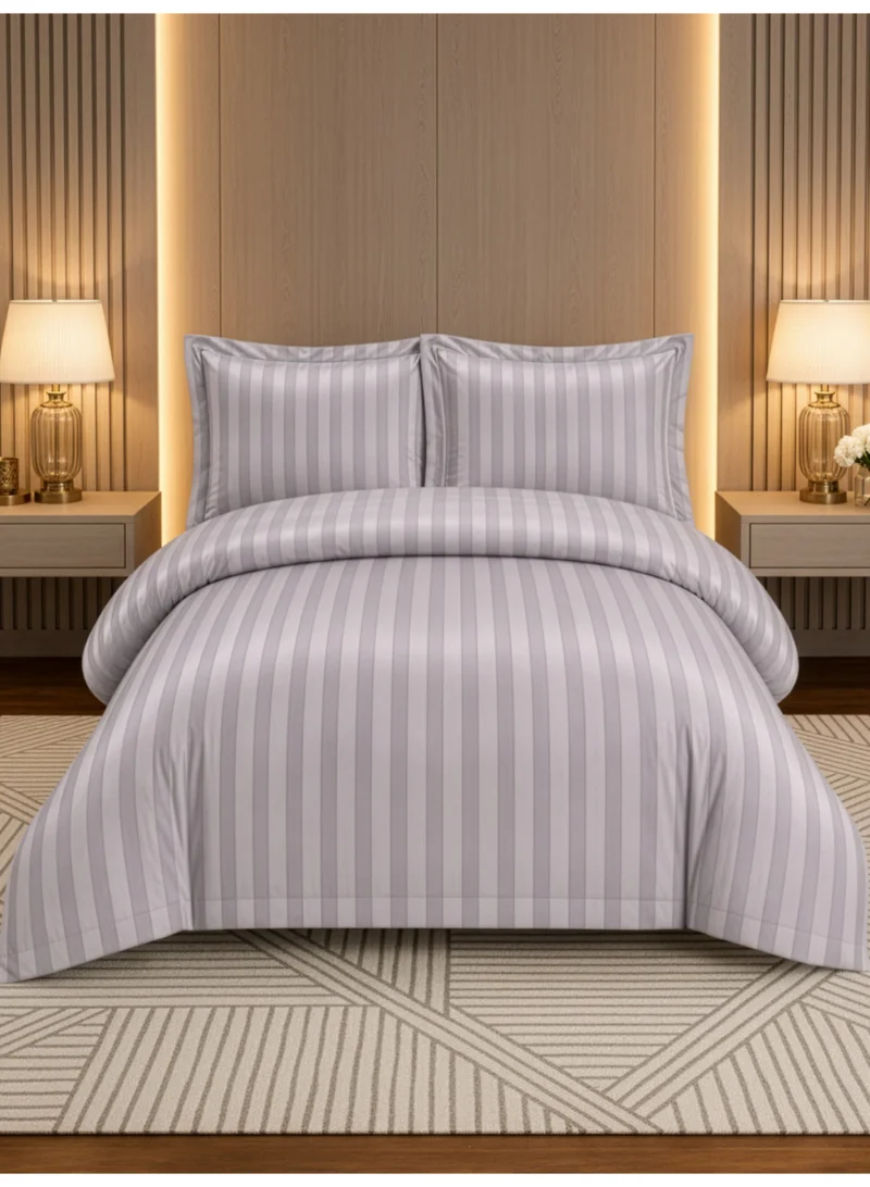 Striped Comforter Set, Single Size Fis 140x200cm, 5-Piece Hotel Bedding with 350 GSM Filling – Comforter, Comforter Cover, Fitted Sheet, Pillowshams.