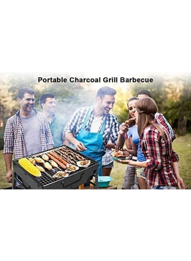 Generic - Foldable Charcoal Barbecue Grill Set with 6 Skewers, 2 Spatulas & 1 Air Blower – Portable Outdoor Grilling Kit for Camping, Hiking, Picnics & Travel - Image 1