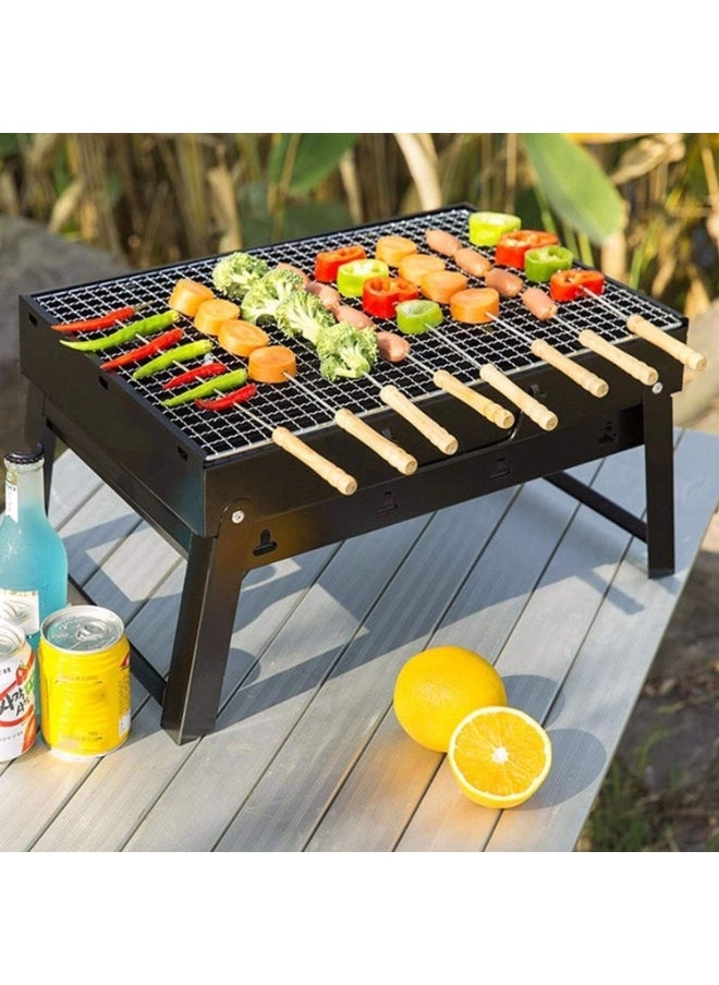 Generic - Foldable Charcoal Barbecue Grill Set with 6 Skewers, 2 Spatulas & 1 Air Blower – Portable Outdoor Grilling Kit for Camping, Hiking, Picnics & Travel - Image 1