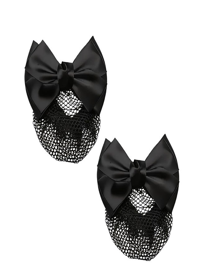 GANPUB 2Pcs Bowknot Hair Bun Clips, Bowknot Hair Net Clips, Bowknot Hair Snoods Bun Cover Hair Clip Occupational Fixator for Dancing, Work, Class and Daily Use - Image 1