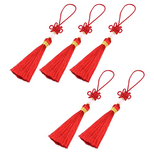 Dnyta Craft Tassels with Hanging Loops 5 Pcs Red Decorative Chinese Knot Mini Tassels for DIY Jewelry Making Handicrafts - Image 1