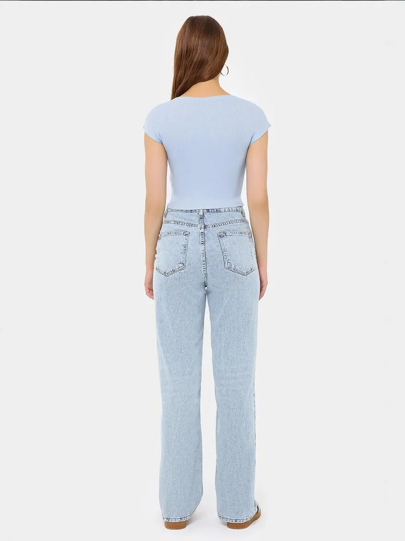 HICCUP Basic Round Neck Short Sleeve Cropped Top